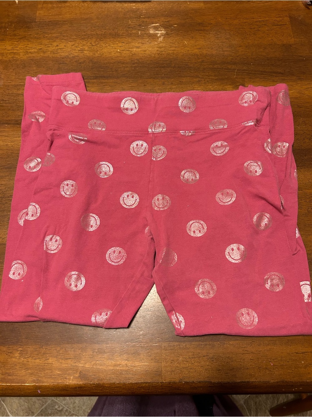 Justice Pink Leggings with Metallic Smiley Dots